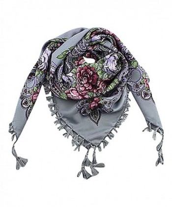 US&R Women's Retro Style Colorful Printed Light Square Scarf Spring Tassels - Gray - CI12CV3GRRF