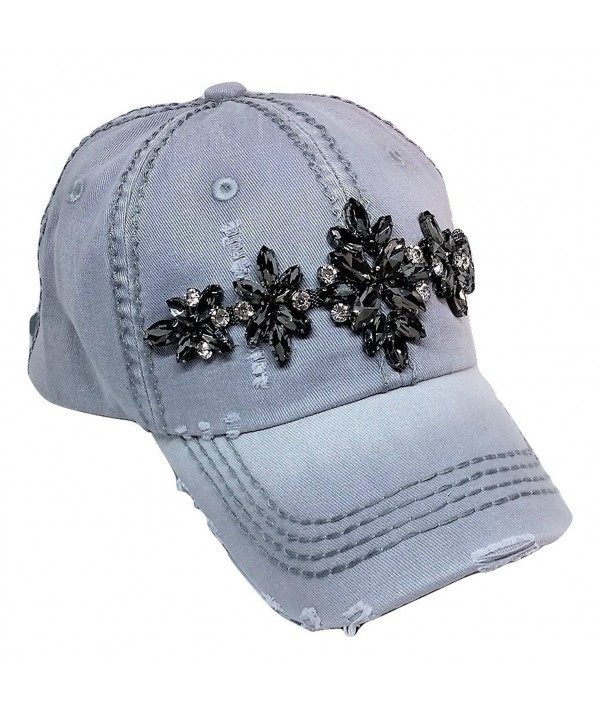 Olive & Pique Women's Zoey Glitz Distressed Bling Baseball Cap - Light Grey - CA185W9EI5Q