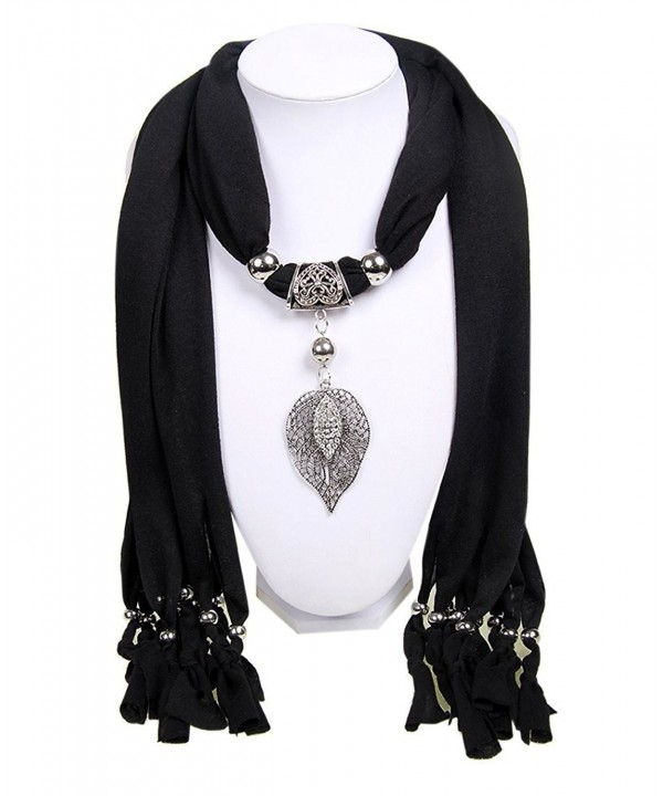 Wishcart Leaves Jewellery Pendant Scarf Necklace Scarves for Women - Black - CG12G89SV5J