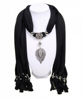 Wishcart Leaves Jewellery Pendant Scarf Necklace Scarves for Women - Black - CG12G89SV5J