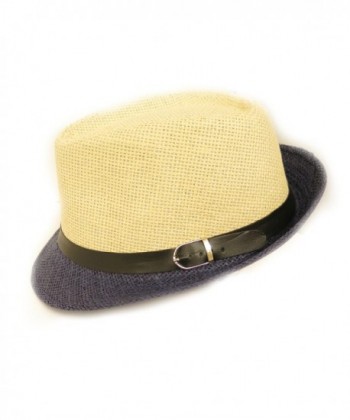 Magg Funky Summertime Beachside Unisex Brim Designed Buckle Fedoras Sun Hat - Two Tone Blue - CM17YHRNWG6