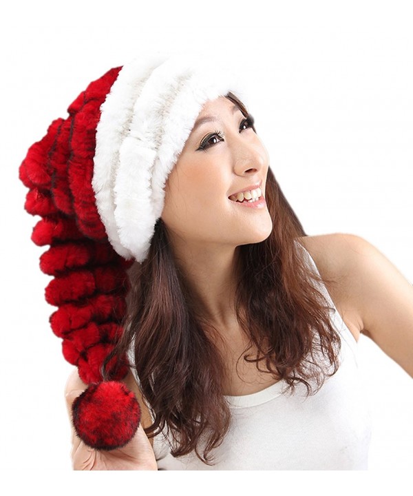 URSFUR Unisex Christmas Santa Hat Women Winter Rabbit Fur Knit Pom Beanie Cap - CA11D1X59K1