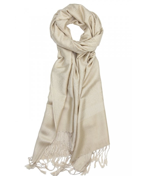 Achillea Two Tone Vintage Jacquard Paisley Pashmina Shawl Wrap Scarf - Champagne - CY185IEC6D4