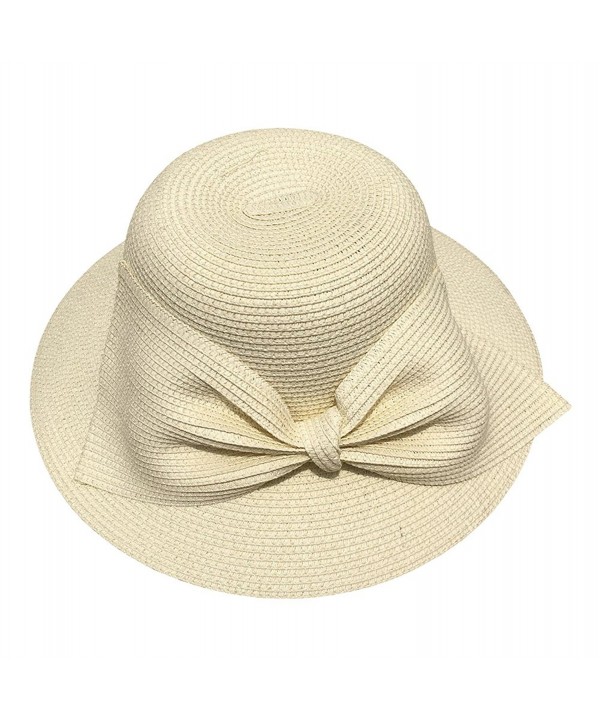 E.Joy Online Womens SPF50 Packable Summer Sun Beach Straw Hat Wide Brim Floppy 55-58cm - 7w08_cream - C3182T3L7OK
