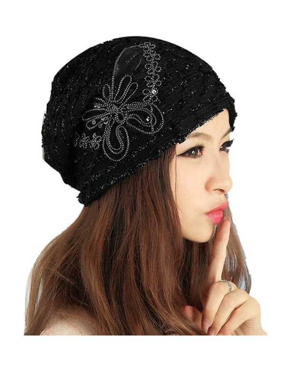 DEESEE Beanie Hat Winter hat Lace Butterfly Lady Skullies Turban Cap - Black - CY12N1J0KE3