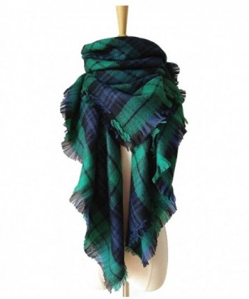 Womens Warm Tassels Plaid Scarf Fall Winter Soft Chunky Pashmina Tartan Blanket Wrap Shawl - Green Blue - C6186L5L6X7