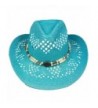Silver Fever Ombre Woven Straw Cowboy Hat with Cut-outs-Beads- Chin Strap - Turquoise- Beaded - C9184XL5YYA