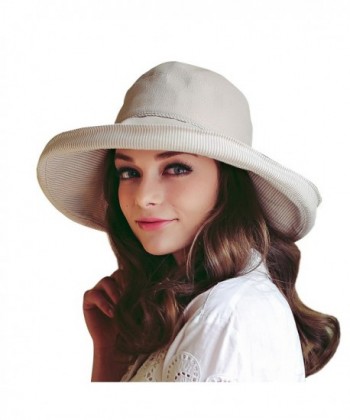 Home Prefer Women's Cotton Fold Up Wide Brim Sun Bucket Hat UPF50 Beach Sun Hat - Beige - CF17YHHS974