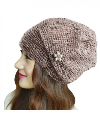 Womens Girls Summer Autumn Skullies Thin Scarf Slouch Beanie Hats for Ponytail - Pink - CS12L5I3E4B