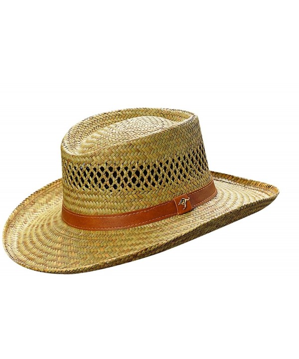 Dorfman Pacific Mens Rush Straw Lightweight Casual Wide Brim Gambler Hat - Natural Brown - CB111QVFB4J