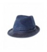 WITHMOONS Denim Fedora Hat Plain Stitch Washed Short Brim DW6646 - Blue - C1182ZLG2G7