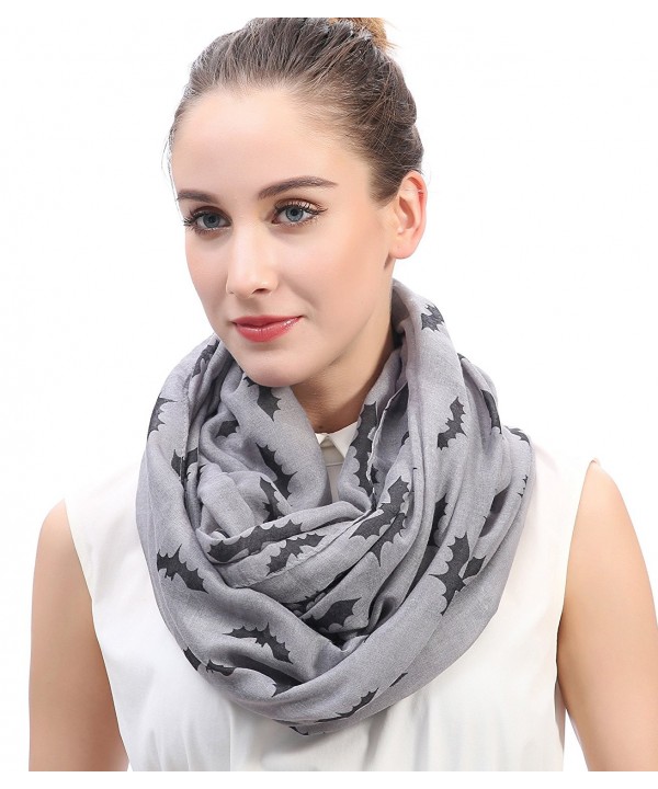 Lina & Lily Halloween Bat Print Infinity Loop Scarf Lightweight - Gray - CB11OWGBXSD