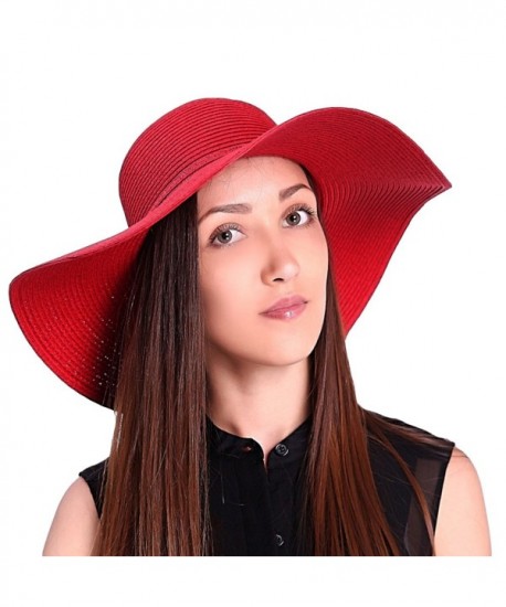 JOOWEN Sun Visor Hat Wide Brim Cap Floppy Foldable Beach Straw Hats For Women - Red - CR12K28HVRV
