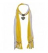 Womens Fashion Scarf w/ Studded Heart-Shaped Necklace - Yellow/White - CU11J0OHH19