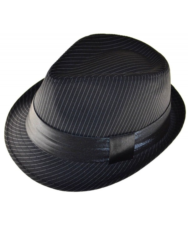 K Men's Black Pinstripe Fedora Hat with Black Band Large - C9119B9L10L