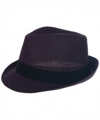 DRY77 Mens Womens Straw Summer Short Brim Fedora Hat Trilby Beach Gangster Hot - Purple - CT11LXUMCF9