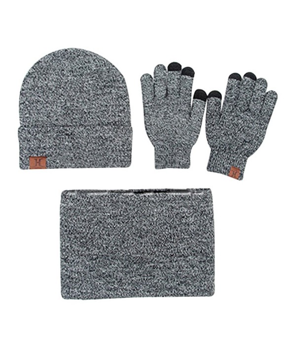 CALOFE Hat Scarf Touch Screen Gloves Unisex Winter Warm Knitted Set Christmas Gift - Grey - CJ188SYKD55