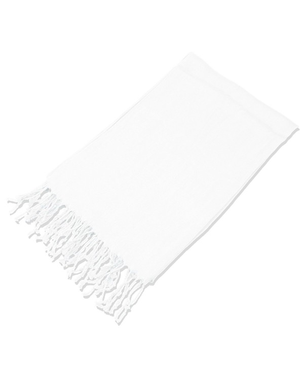 Leisureland Unisex Viscose Solid Color Fringe Scarf 24"x68" - White - CL11B6ZILGZ