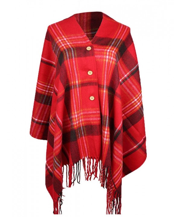 Colorful House Womens Winter Soft Tarten Plaid Scarf Blanket Shawl Wrap - Button Style (Red) - CT129IS7JF5