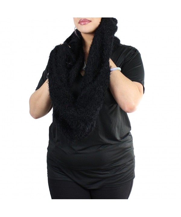 Very Soft Knitted Faux Fur Infinity Scarf - Faux Fur- Black - CU125VM1PST