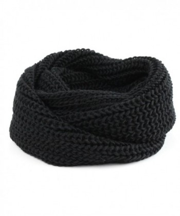 Kaisifei Women Winter Warm Infinity 2 Circle Cable Knit Scarf - Black - CP127NHLGJX