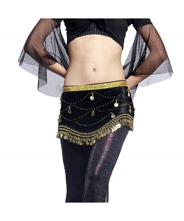 UPRIVER GALLERY Women's Velboa Dangling Gold Metal Coins Vogue Style Dance Hip Scarf For Belly Dance Black - CP1295Z7IHF