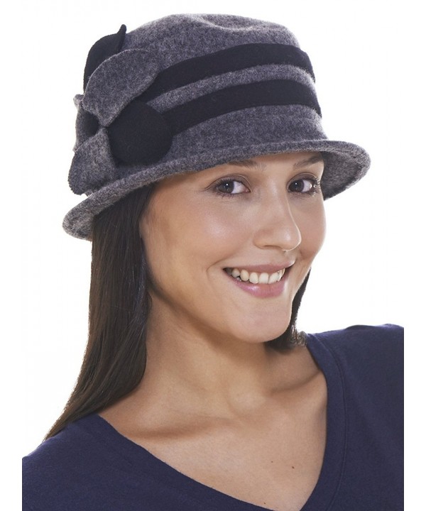 Retreez Women Elegant Wool Cloche Bucket Winter Hat with Daisy Floral Design - Dark Grey - C811QHPESM5