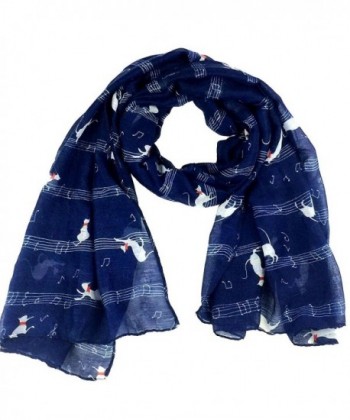 Music Kitten Print Viscose Scarf CSJ-L-47 - Dark Blue - C112FRI71BR