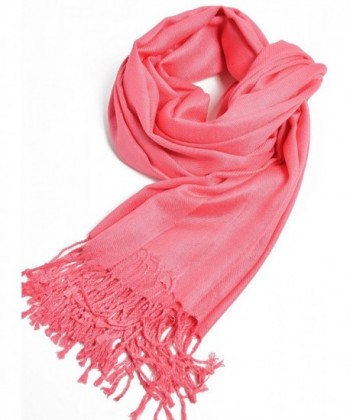 Premium Large Soft Silky Pashmina Shawl Wrap Scarf in Solid Colors - Coral Pink - CC18027ONG7