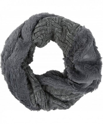 Sakkas Dalien Short Length Two Sided Faux Fur Ribbed Cable Knit Infinity Scarf - Grey - C312MX8MN1F