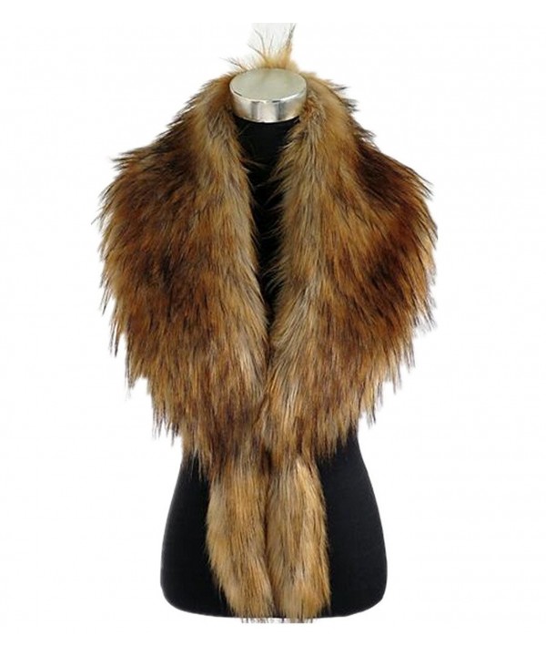 Super-long Faux fox fur raccoon fur upscale warm long scarf Jacket Shawl Shrug - Coffee - CM127DZA2YT