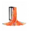 Poliking Women's Lightweight Peacock Feather Printed Large Chiffon Scarf - Orange-feather - CI182YO7S3E