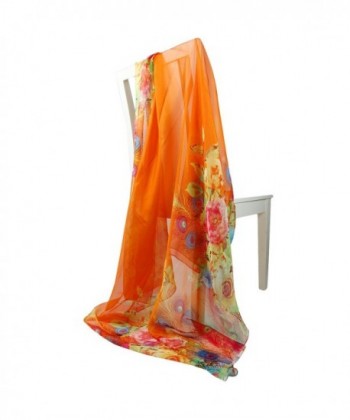 Poliking Peacock Feather Printed Orange Feather in Fashion Scarves