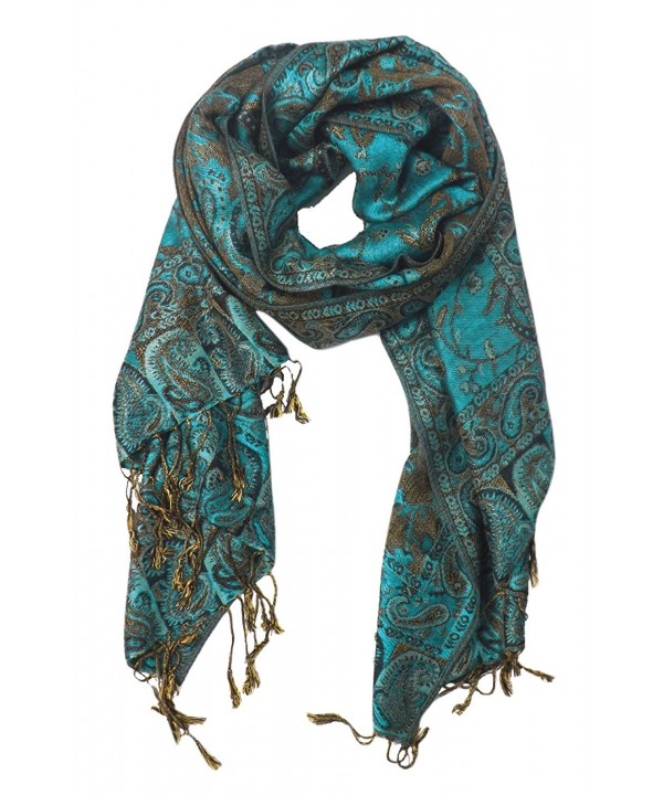 Peach Couture Elegant Reversible Paisley Pashmina Shawl Wrap - Teal - CR119QVJCO1