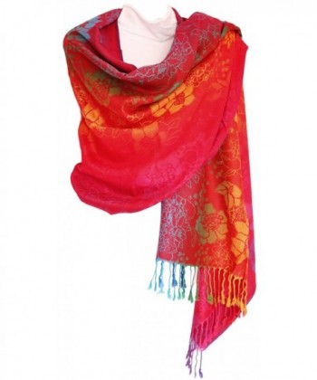 KMystic Colorful Silk Pashmina Scarf Shawl Wrap - Red - CO11A9LPR5J