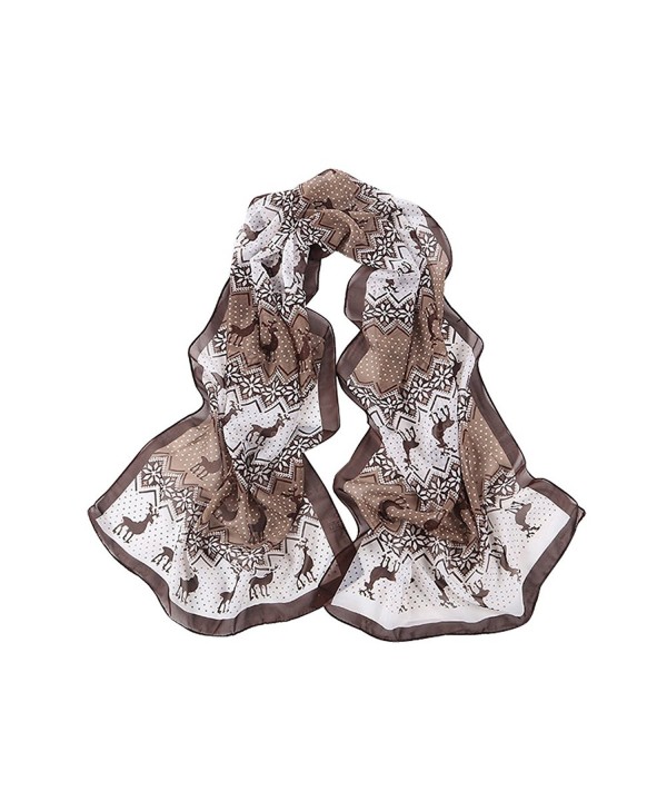 E-Clover Lightweight Chiffon Sheer Scarves: Women's Cute Moose Print Scarf - Coffee - C812MZGTY3J