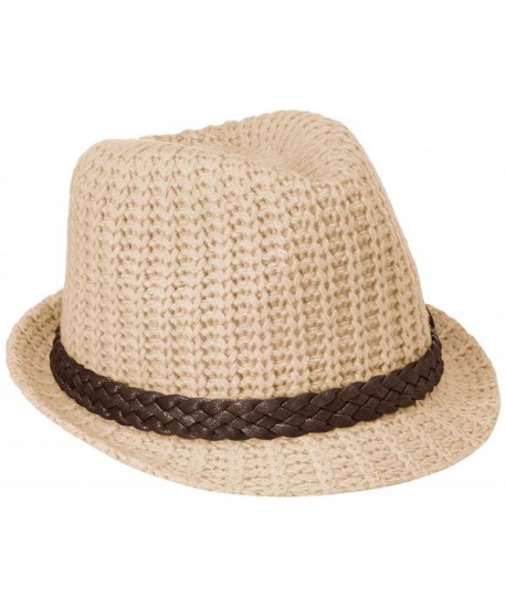Scala Women's Cable Knit Fedora Hat With Braided Wax Cotton Band and Cross Piece - Ivory - CE12E01YJKX