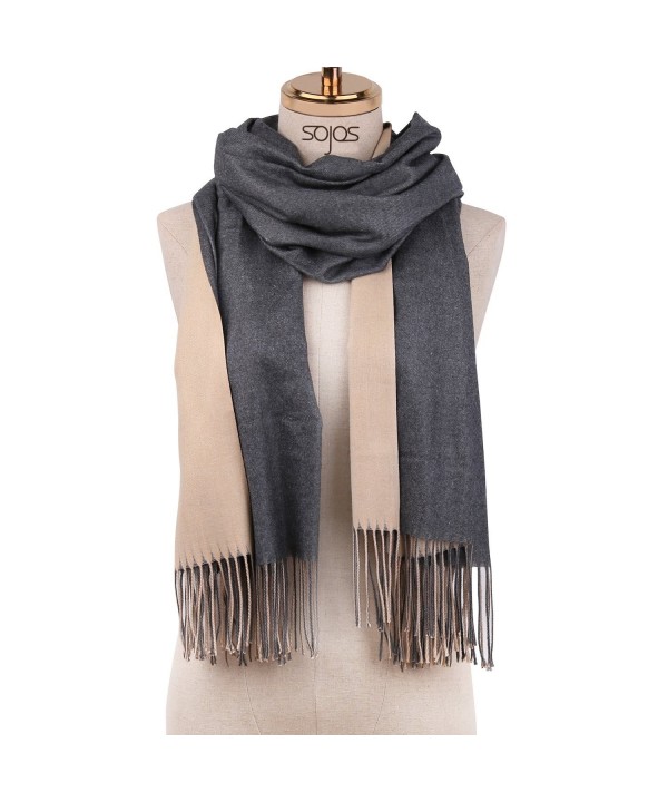 SOJOS Both-Side Colored Reversible Cashmere Wool Women Scarf Shawls Wraps SC302 - C1 Grey&beige - CX186N7RLZ0