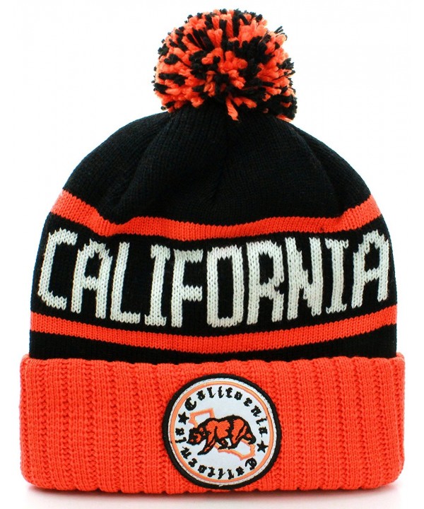 California Republic Cuff Beanie Knit Pom Pom Hat Cap Orange C111O97G8KX