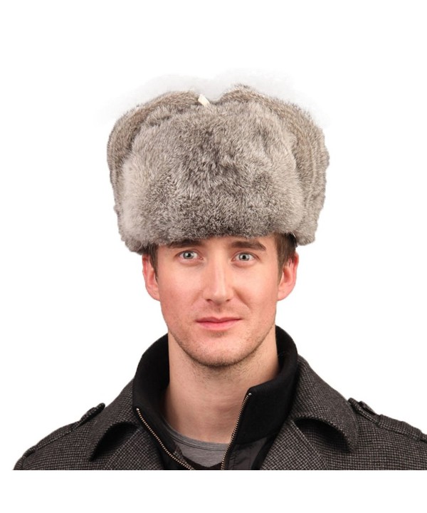 URSFUR Men's Rabbit Full Fur Russian Ushanka Trooper Hats Multicolor - Gray - CR11MBTZZU5