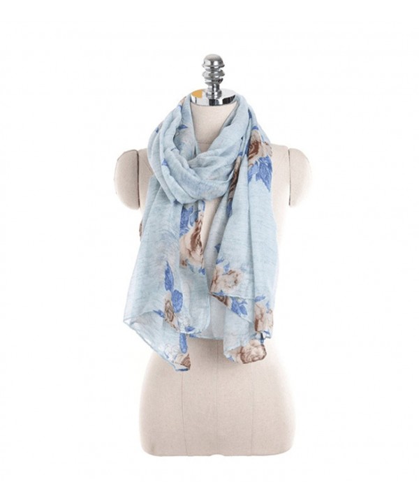 Rose Printed Scarf For Womens Girls Soft Lightweight Wrap Shawl Elegant Gorgeous Fashion Scarves - Green Blue - CC187EYZOLI