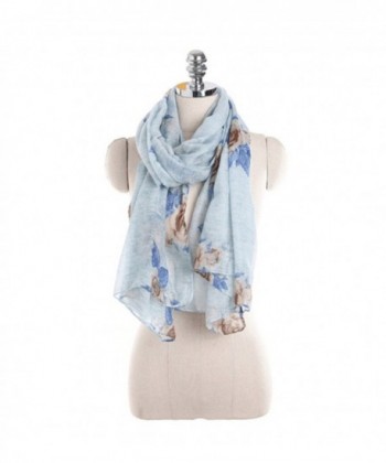 Rose Printed Scarf For Womens Girls Soft Lightweight Wrap Shawl Elegant Gorgeous Fashion Scarves - Green Blue - CC187EYZOLI