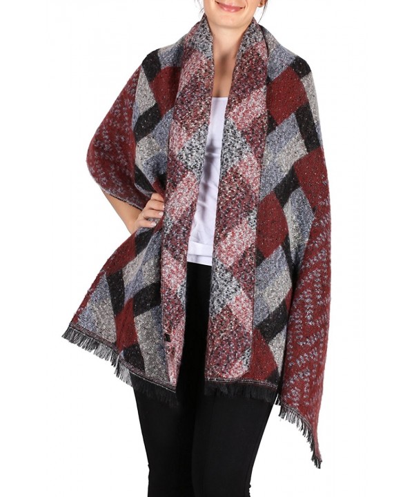 BodiLove Women's Stylish Pashminas Poncho Cape Shawl Wrap Blanket Scarf Holiday Gift - Dark Red - CQ186I6ZT5A