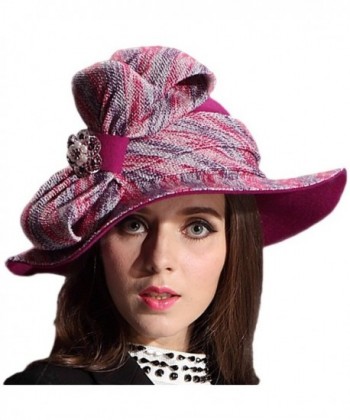 June's Young Women Winter Hats 100% Wool Chapeau Bow Felt Hat (Rose Red) - CK11RUFG3PV