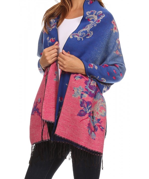 Sakkas Ontario double layer floral Pashmina/ Shawl/ Wrap/ Stole with fringe - 1-royal - C2124TM3ESV