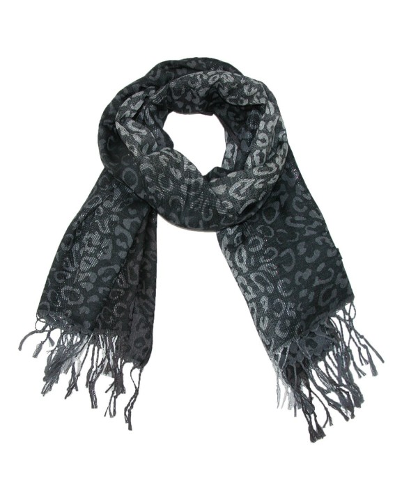 CTM Women's Leopard Print Pashmina Shawl Wrap - Black - C91250GQ71L