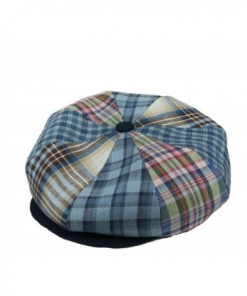 Emstate Irish Linen 8 Panel Applejack Newsboy Cap Made in USA Many Colors - Blue Plaid - CR11D5W1V4B