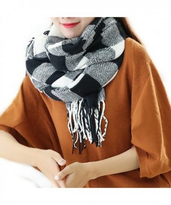 Ibeauti Women's Classic Plaid Blanket Scarf Long Winter Cozy Tartan Scarf Shawl - Black & White - CY1895H2UXT