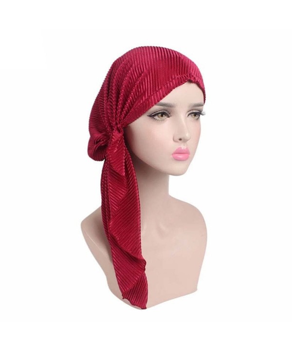 QiaTi Chemo Hat Turban Head Scarf Bandana Pre-Tied Caps Headwear For Women - Wine Red - CW189KRW9OG