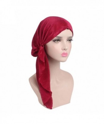 QiaTi Chemo Hat Turban Head Scarf Bandana Pre-Tied Caps Headwear For Women - Wine Red - CW189KRW9OG